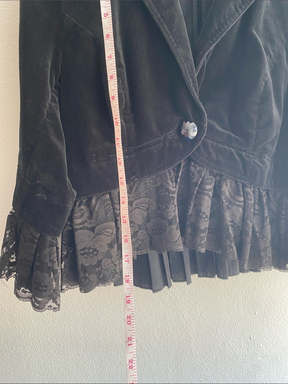 INC International Concepts Black Velvet Blazer with Lace Hem Gothic Romance - Picture 8 of 8